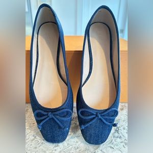 LOFT Blue Denim Flats with Bow